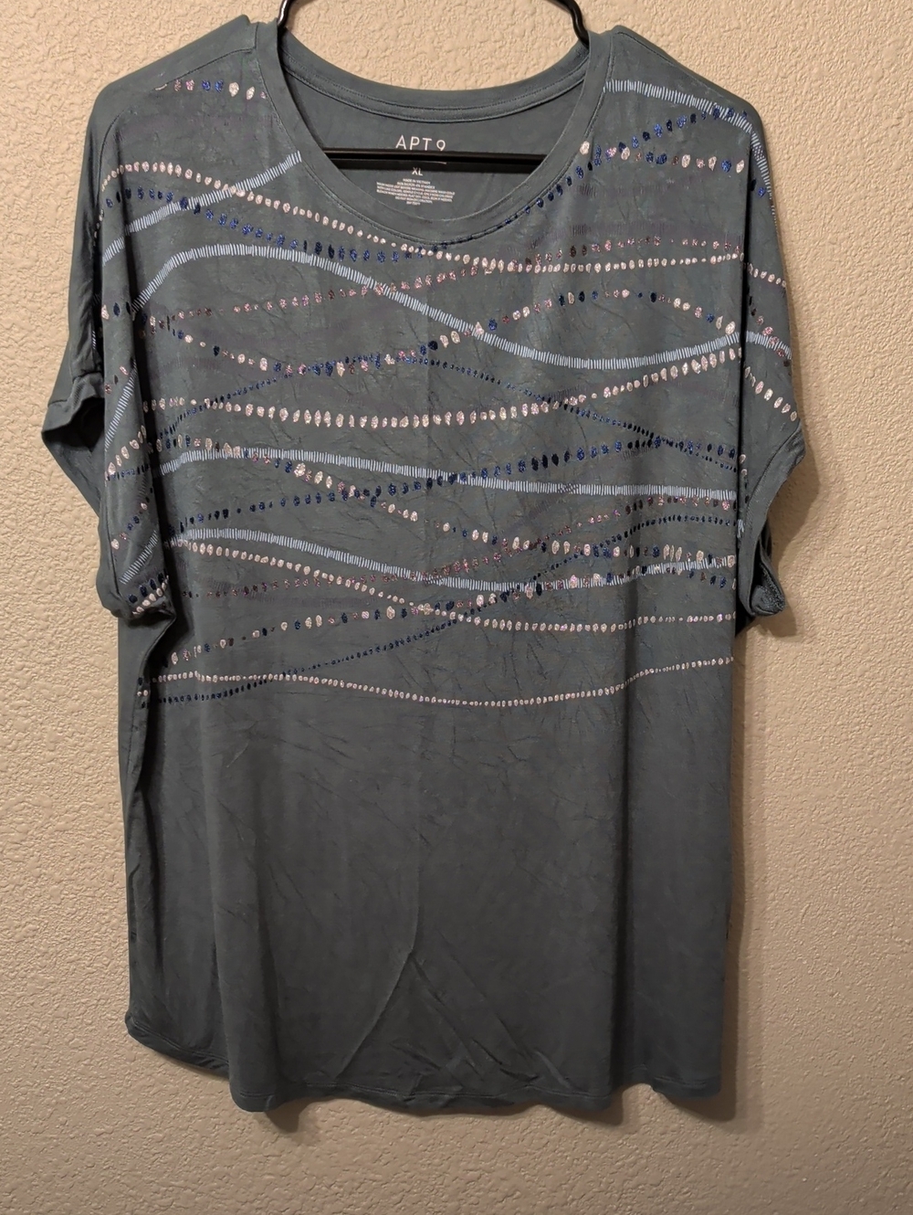 APT. 9 Women's Slate Blue Embellished Short Sleeve Tee